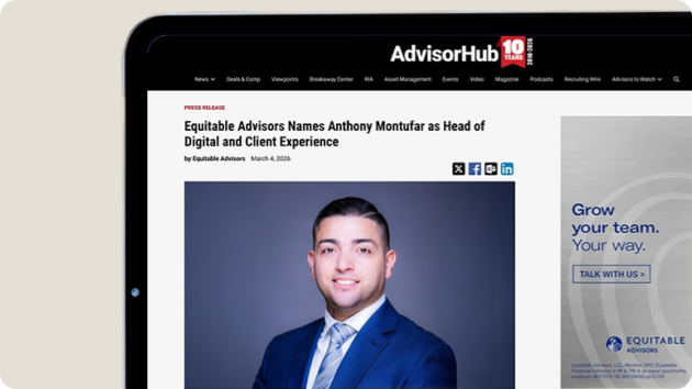 AdvisorHub article on Equitable Advisors leadership announcement